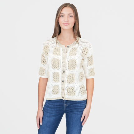 M&S Gold Crochet Cardigan Granny Square Short Sleeve-Quality Brands Outlet-