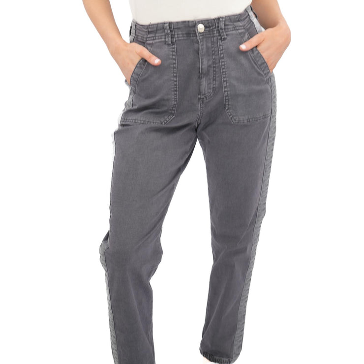 M&S Cotton Rich Slim Fit Trousers Stretch Elasticated Cuff Navy - Quality Brands Outlet