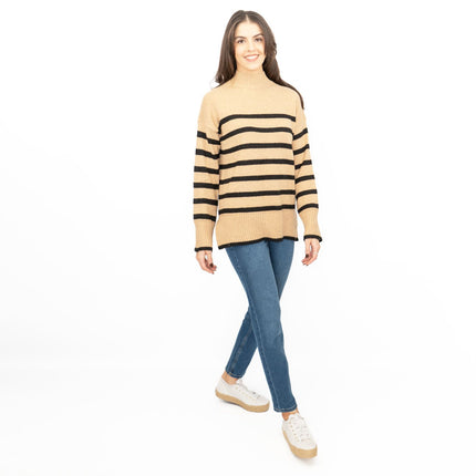 Nobodys Child Beige Striped Funnel Neck Longline Jumper - Quality Brands Outlet
