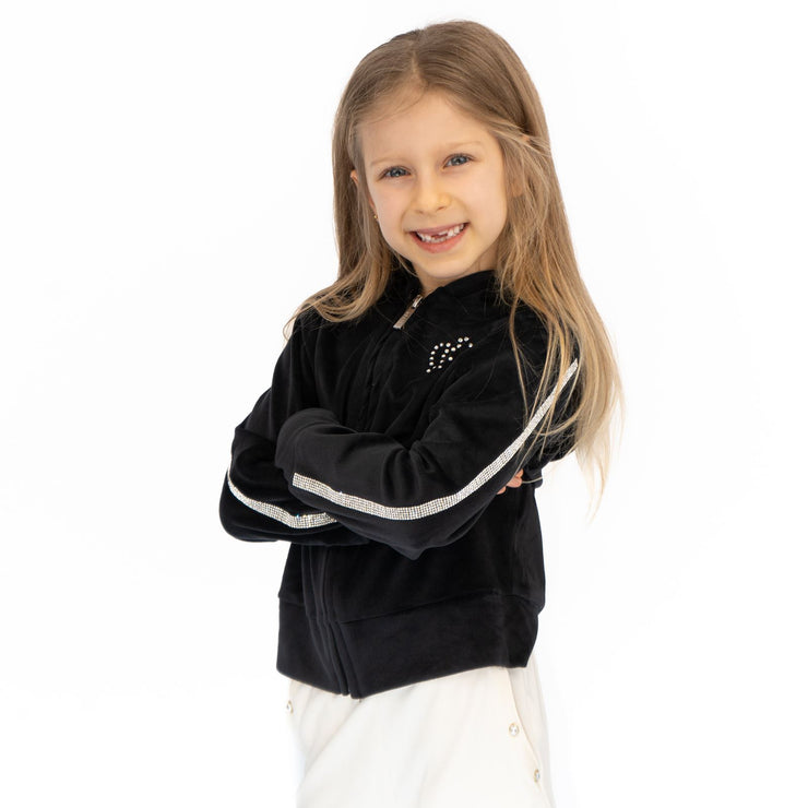 Lipsy Girl Kids Sequin Full Zip Black Velour Hoodies