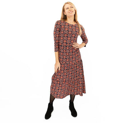 Seasalt Black Red Floral Line Strokes Dress-Quality Brands Outlet-
