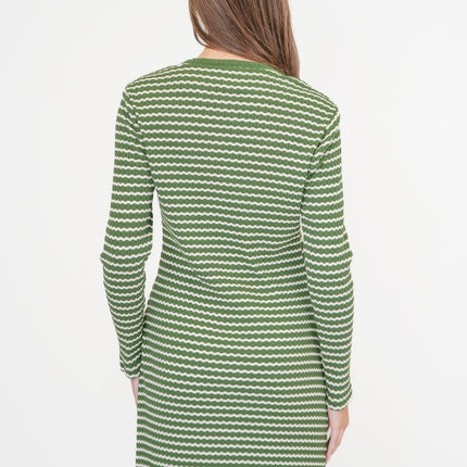 M&S Green Striped Midi Dress Long Sleeve-Quality Brands Outlet-