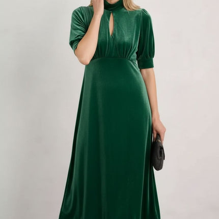 Seasalt Four Lanes Dress in Green Velvet - Quality Brands Outlet