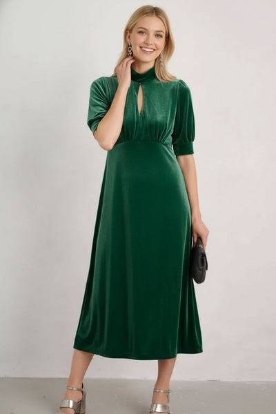 Seasalt Four Lanes Dress in Green Velvet - Quality Brands Outlet