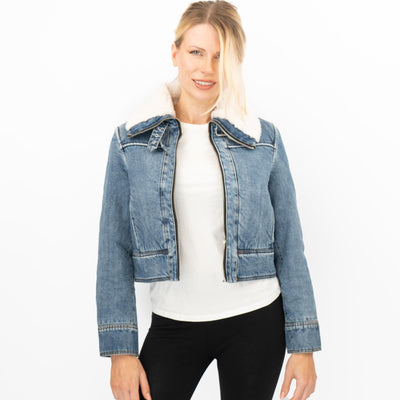 Mango Womens Shearling Denim Jacket - Quality Brands Outlet