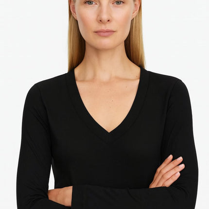 Brady V - Neck Tops Black Long Sleeve - Quality Brands Outlet