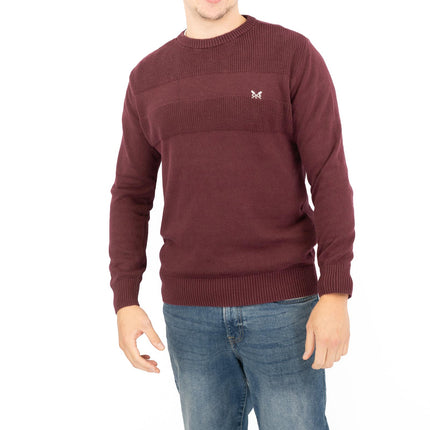 Crew Clothing Mens Rib Knitted Jumper Long Sleeve Burgundy-Quality Brands Outlet-