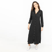 Oasis Ribbed Lightweight Long Sleeve Black Midi Shirt Dress - No Belt