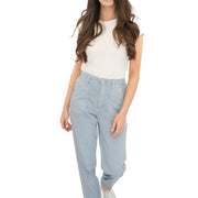 M&S Cotton Rich Slim Fit Trousers Stretch Elasticated Cuff Blue - Quality Brands Outlet