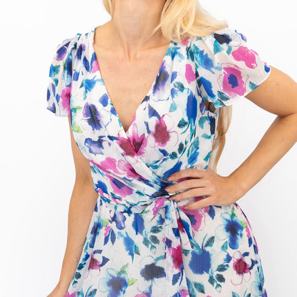 DKNY Midi Dress Floral Flutter Sleeve-Quality Brands Outlet-