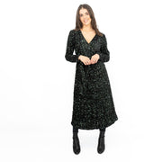 Velvet Sequin Wrap Midi Dress Sparkle Green - Quality Brands Outlet