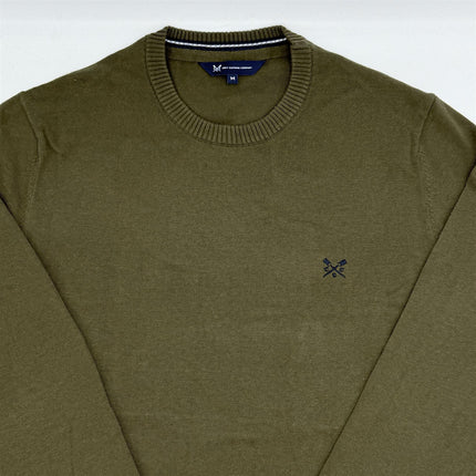 Crew Clothing Mens Knitted Jumper Long Sleeve Khaki Green-Quality Brands Outlet-