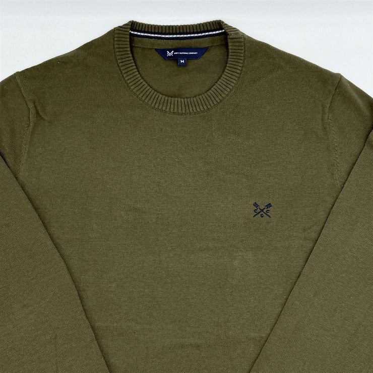 Crew Clothing Mens Knitted Jumper Long Sleeve Khaki Green - Quality Brands Outlet