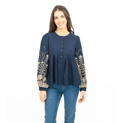 Seasalt Navy High Woods Blouson Long Sleeve Shirt-Quality Brands Outlet-