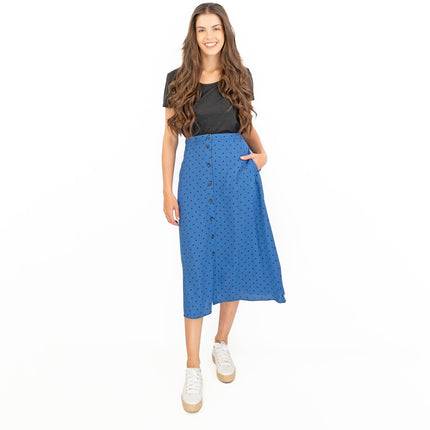 Joules Tallulah Blue Midi Skirt Black Polka Dots with Side Pockets-Quality Brands Outlet-