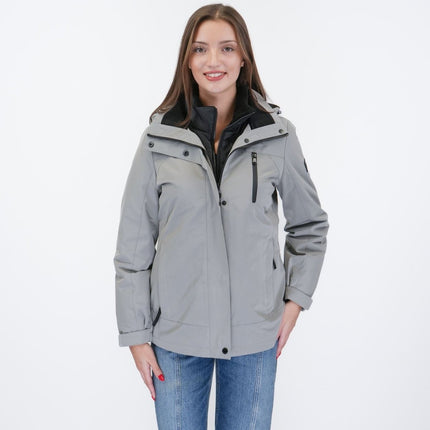 3-in-1 Waterproof Ski Jacket Grey with Detachable Insert-Quality Brands Outlet-