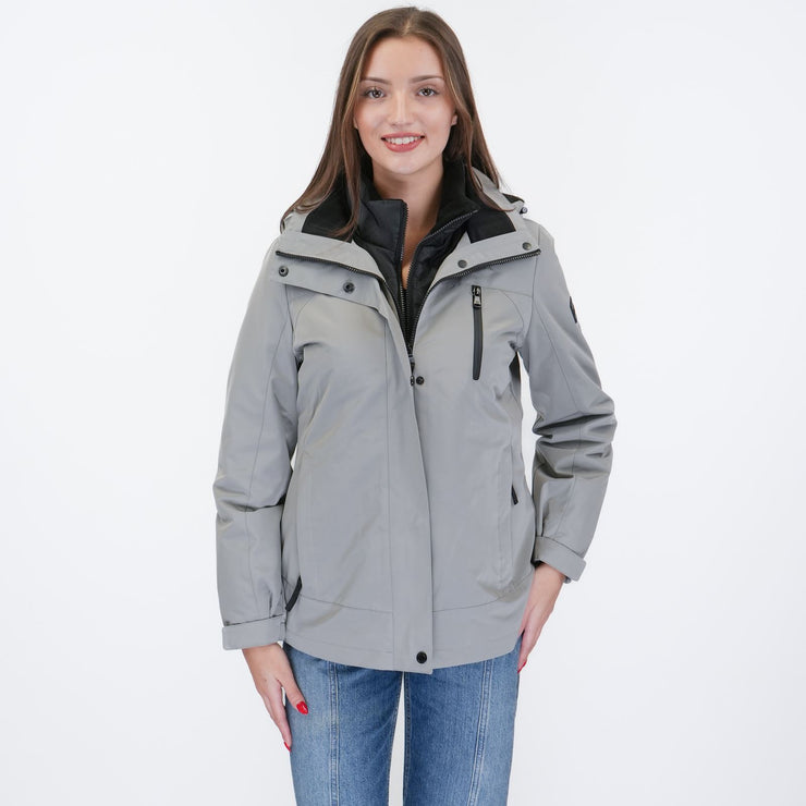 3-in-1 Waterproof Ski Jacket Grey with Detachable Insert