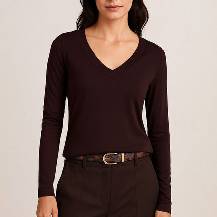 Brady V-Neck Tops Plum Long Sleeve-Quality Brands Outlet-