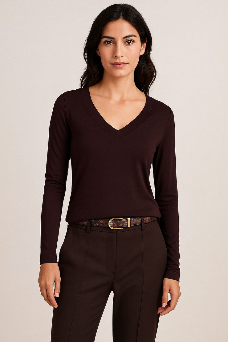Brady V - Neck Tops Plum Long Sleeve - Quality Brands Outlet