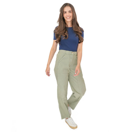 M&S Khaki Straight Leg Trousers Stretch Cotton Rich Relaxed Utility - Quality Brands Outlet