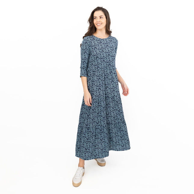 Seasalt Womens Blue Floral Jersey Line Strokes Dress 3/4 Sleeves-Quality Brands Outlet-