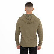 Men's Khaki Green Pockets Half Button Cotton Jersey Sweatshirts Hoodie Sweat Tops