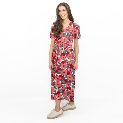 Seasalt Pink Birch Leaf Floral Short Sleeve Midi Dress-Quality Brands Outlet-