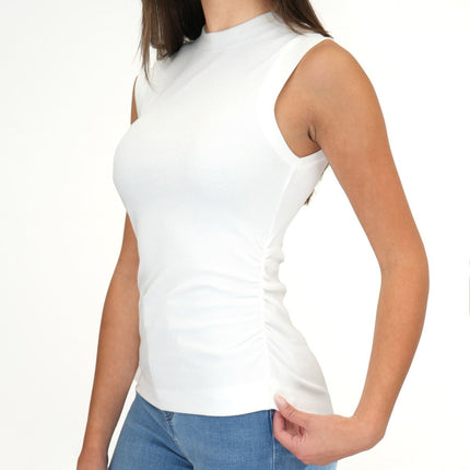 White Fine Rib Ruched Trudy Vest Top - Quality Brands Outlet