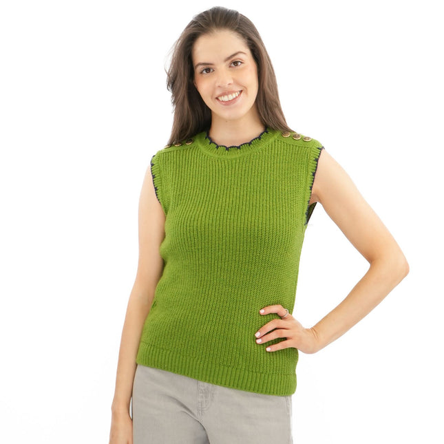 M&S Scalloped Crew Neck Button Detail Vest Tank Top-Quality Brands Outlet-