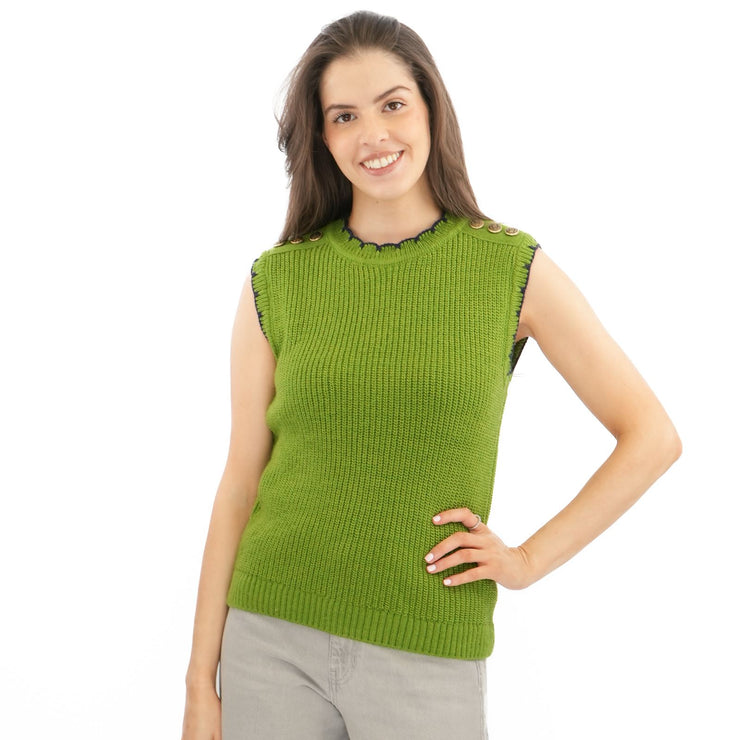 M&S Scalloped Crew Neck Button Detail Vest Tank Top - Quality Brands Outlet