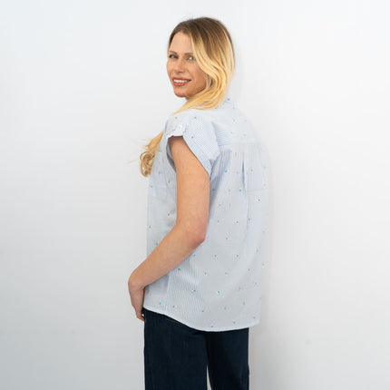 CREW CLOTHING Womens Blue Striped Embroidered Shirt