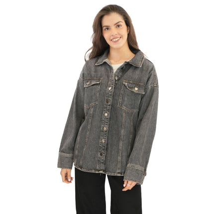 Next Denim Overshirt Long Sleeve Oversized Tops Black-Quality Brands Outlet-