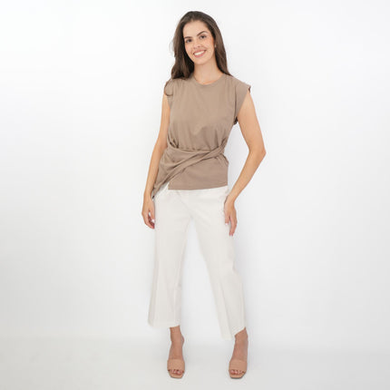Tilly Drape Cotton Tops Taupe Sleeveless-Quality Brands Outlet-