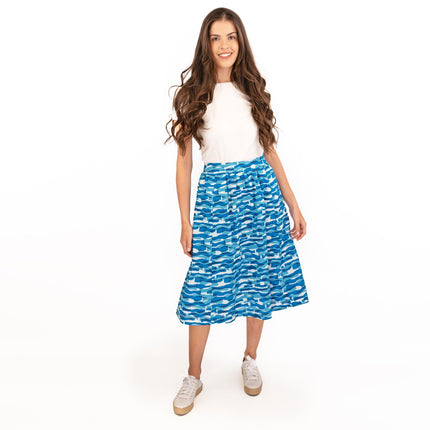 Seasalt Blue Waves Flare Midi Skirts with Pockets-Quality Brands Outlet-