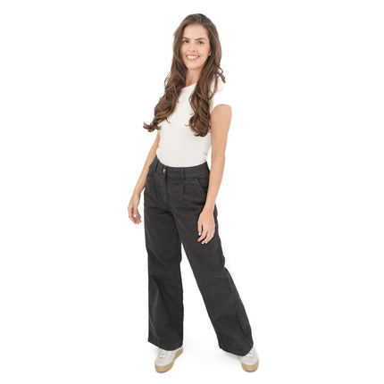 M&S Per Una Wide Leg Pleat Front Chino Black Trousers-Quality Brands Outlet-