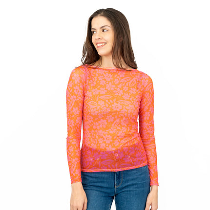 Karen Millen Floral Pink & Orange Mesh Top-Quality Brands Outlet-