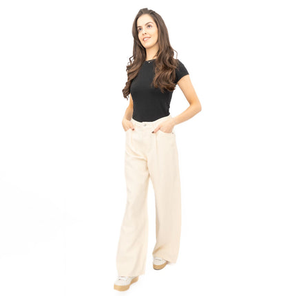 M&S Linen Blend Denim Wide Leg Trousers Cream