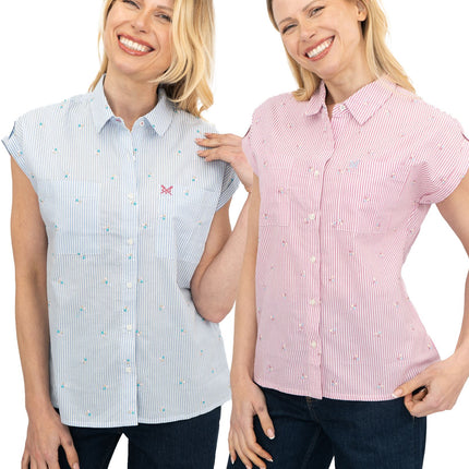 CREW CLOTHING Womens Blue Striped Embroidered Shirt