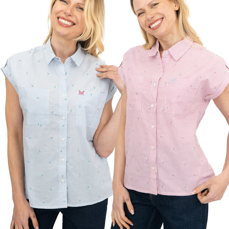 Crew Clothing Womens Blue Striped Embroidered Shirt