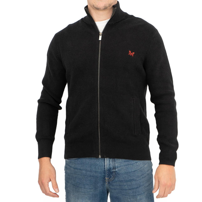 Crew Clothing Mens Zip Up Black Knit Jacket-Quality Brands Outlet-