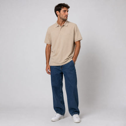 Mens Summer Tops Short Sleeve Beige Polo Shirts Premium Brand