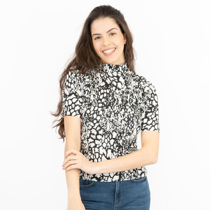 Karen Millen Black and White Print Short Sleeve Tops-Quality Brands Outlet-