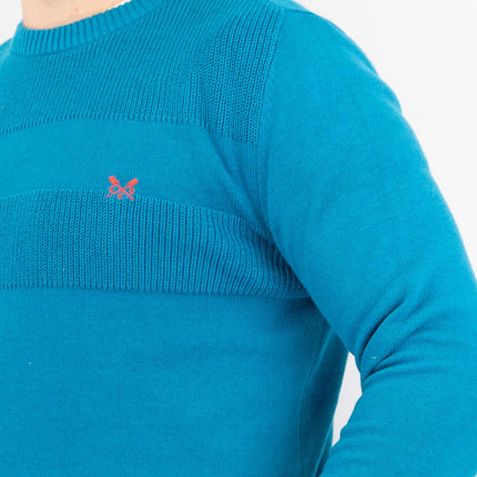 Crew Clothing Mens Rib Knitted Jumper Long Sleeve Blue-Quality Brands Outlet-