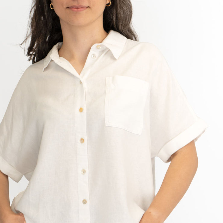 M&S Oversized Linen White Blouse Short Sleeve