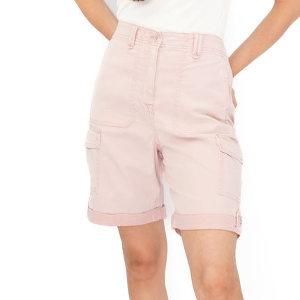 M&S Cargo Shorts Elastic Waist Cotton Lyocell Pastel Pink Turn Up - Quality Brands Outlet