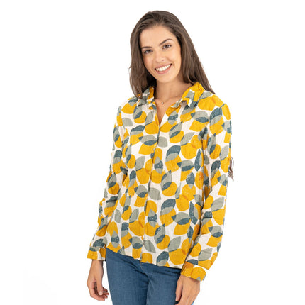Seasalt Larissa Yellow Leaves and Lemons Sunglow Shirts Long Sleeve Summer Tops-Quality Brands Outlet-