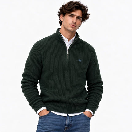 Mens Jumper Fisherman Rib Quarter-Zip – Green-Quality Brands Outlet-