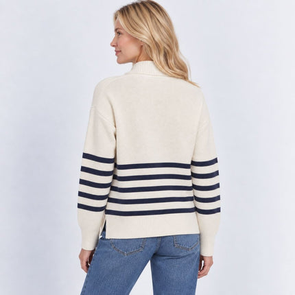 Womens Jumpers Collar Detail Stripe Knit Tops – Navy-Quality Brands Outlet-