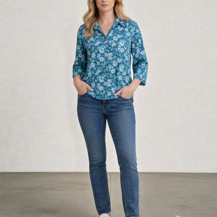 Seasalt Blue Wavecrest Shirts 3/4 Sleeve Collared - Quality Brands Outlet