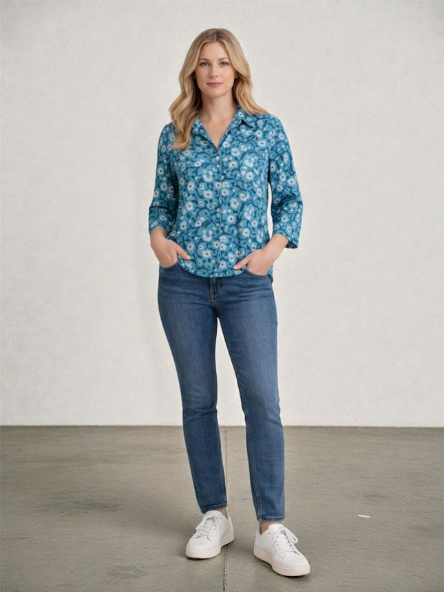 Seasalt Blue Wavecrest Shirts 3/4 Sleeve Collared - Quality Brands Outlet